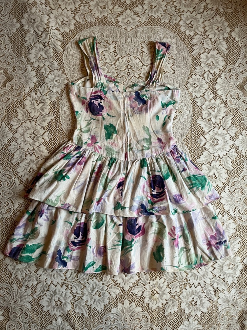 1980's City Triangles Floral Cotton Mini Dress, Pastel Green & Purple, Size 9 - Picture 5 of 7